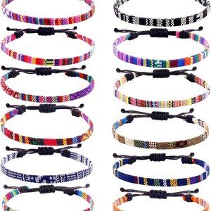 Boho Cotton Adjustable Bracelets 12 Pcs Multi-Coloured Friendship Jewelry